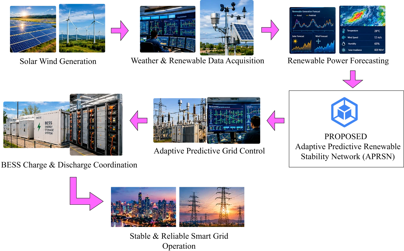 Graphical Abstract for Mitigating Renewable Power Fluctuations through Adaptive Predictive Control for Grid Stability Enhancement
